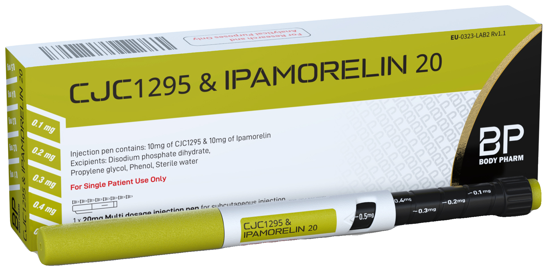 Body Pharm CJC-1295 & Ipamorelin 10 mg + 10 mg pen and box
