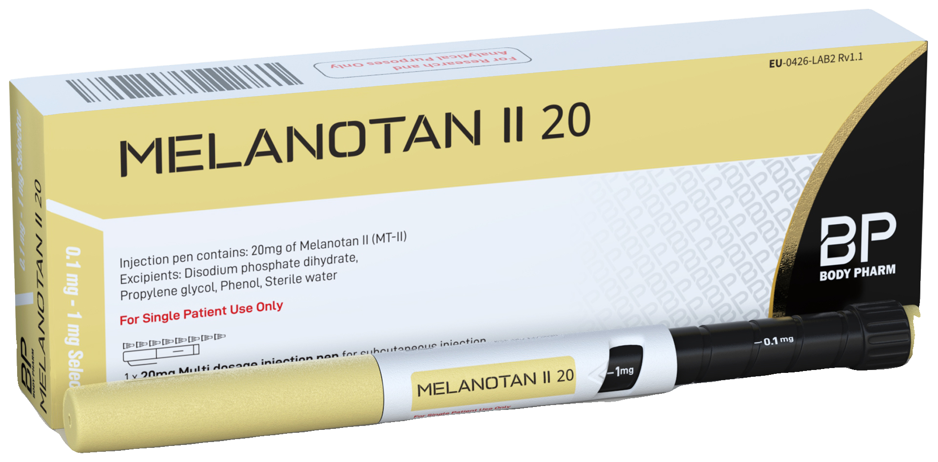 Body Pharm Melanotan II 20 mg pen and box