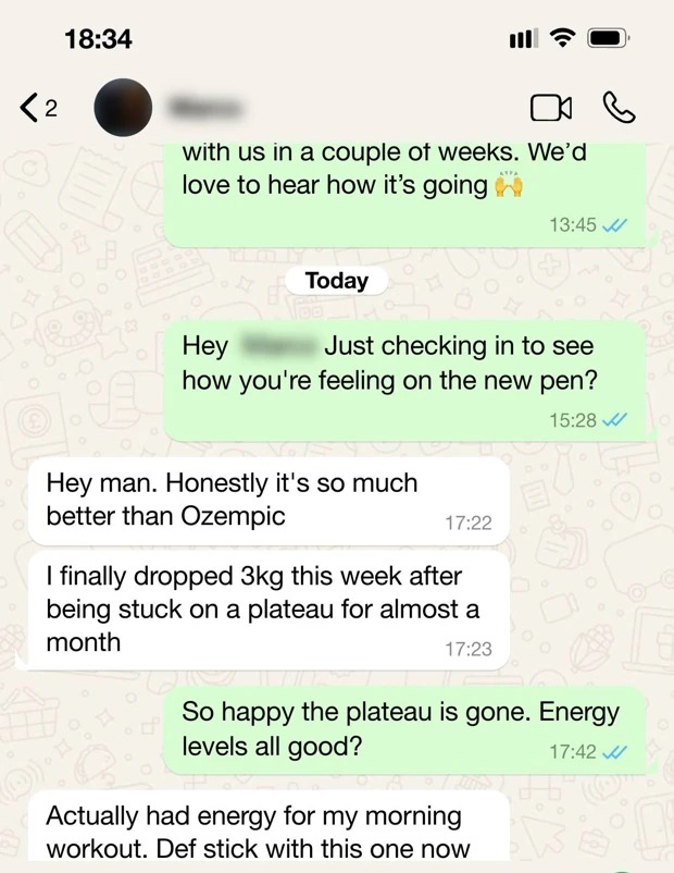 Customer WhatsApp feedback shared with Peptides in Bali, message 2
